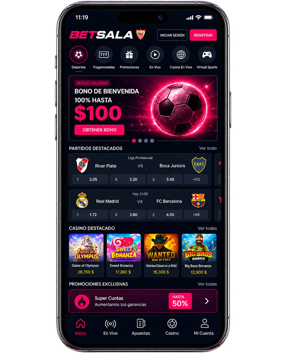 Uso de Betsala en smartphone: navegador, Android e iOS